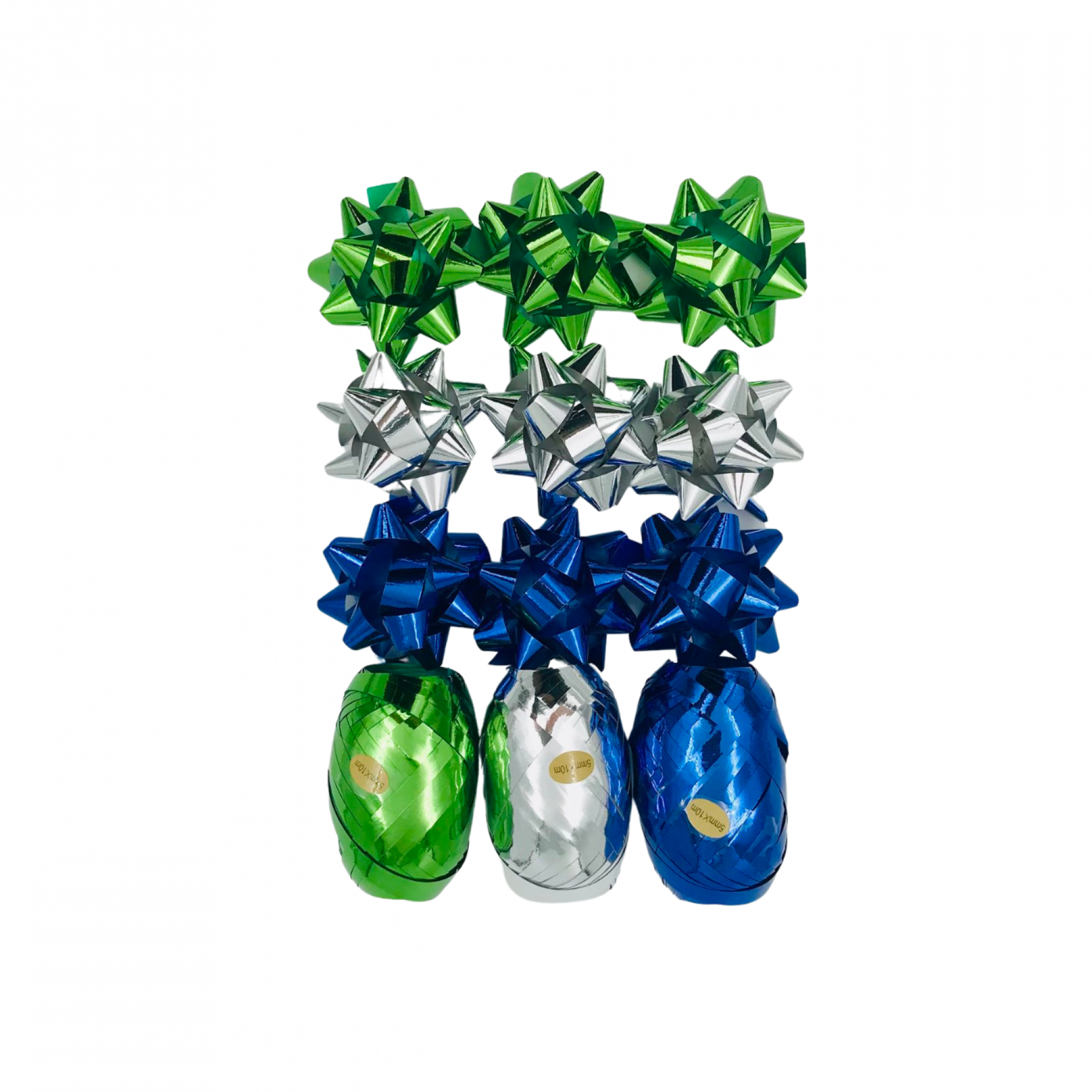 Pakkekomplektid "Rohelised, Hõbedased ja Sinised rosetid ning pakkepaelad"