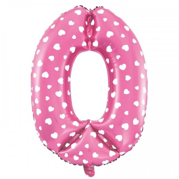 Fooliumist roosa südametega õhupall Number "0"