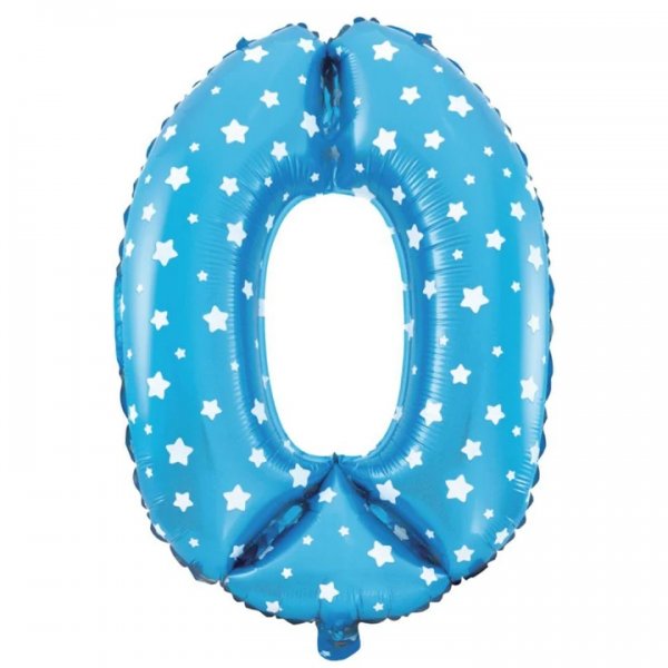 Fooliumist sinine tähekestega õhupall Number "0"