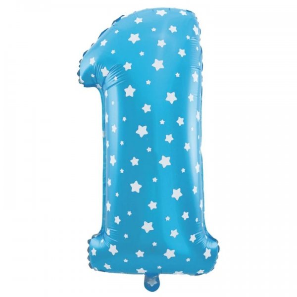 Fooliumist sinine tähekestega õhupall Number "1"