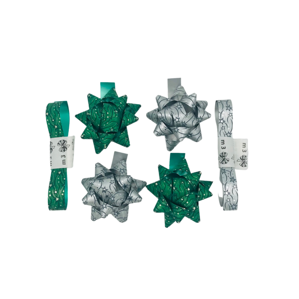 Pakkekomplekt "Rohelised ja hõbedased rosetid ja pakkelindid"