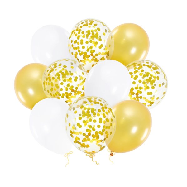 Lateks õhupallide komplekt "Kuldse, valge ja konfetti mix"