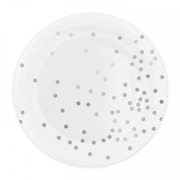 Väiksed papptaldrikud "Valged hõbedaste täppidega"