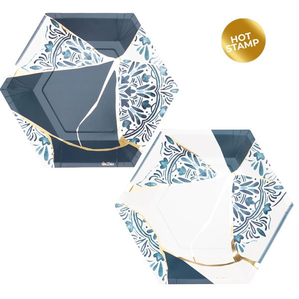 Suured papptaldrikud "Sinine kintsugi muster"