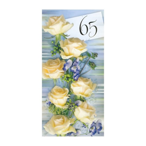 Õnnitluskaart "Valged roosid triibulisel taustal 65"