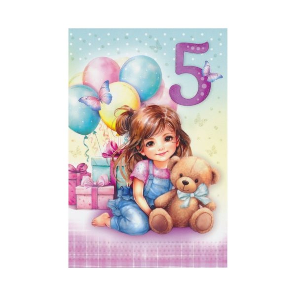 Õnnitluskaart tüdrukule numbriga "5"
