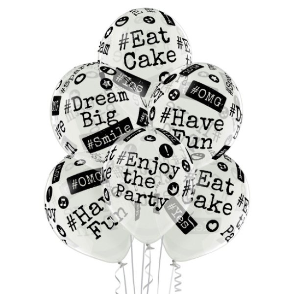 Õhupallid "Läbipaistev #EnjoyThe Party, #Smile, #OMG, #HaveFun, #DreamBig"