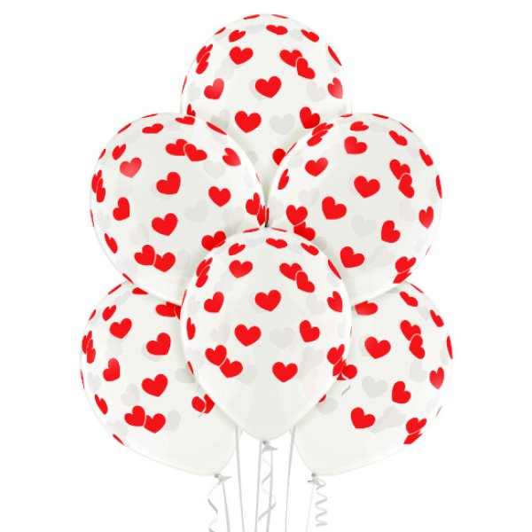 Õhupallid "Läbipaistev Punaste Südametega"