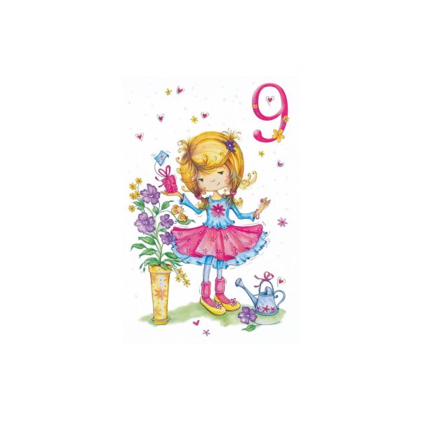 Õnnitluskaart tüdrukule numbriga "9"