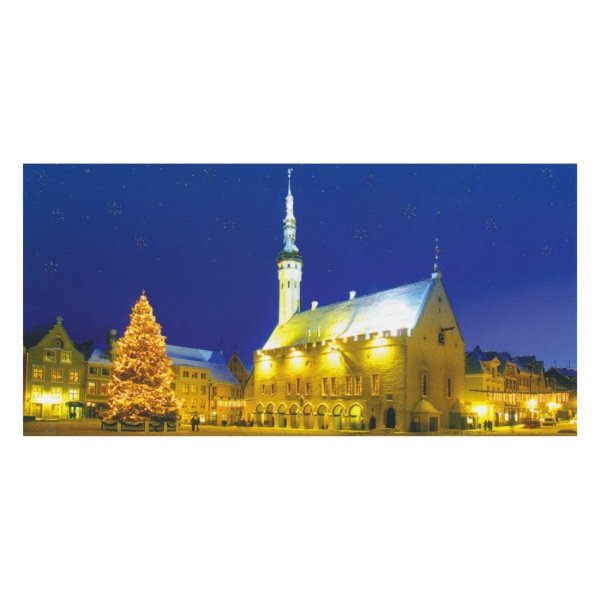 2-osaline pikk jõulukaart glitteriga "Raekoja plats"