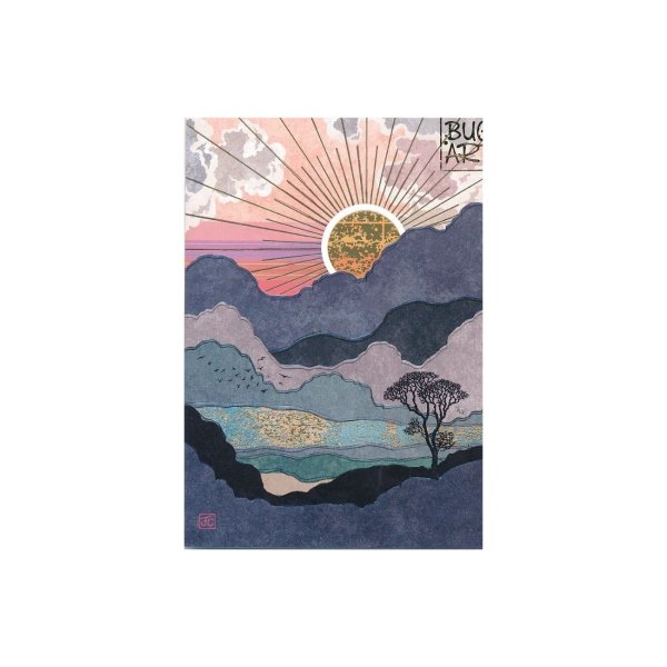 Õnnitluskaart "Päikeseloojang üle mägede"