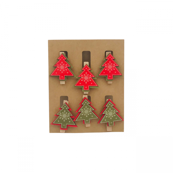 Jõulukaunistus pesulõksud "Kuused (Punane/Roheline)"