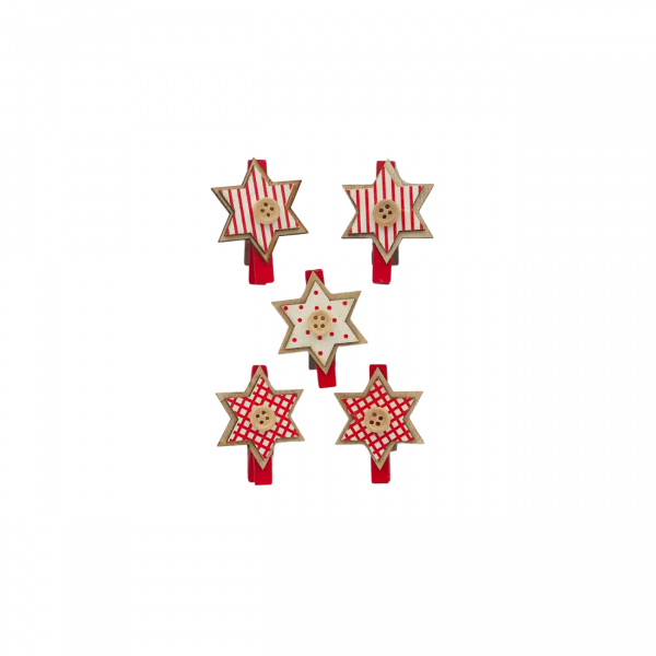 Jõulukaunistus pesulõksud "Tähed (Punane/Valge)"
