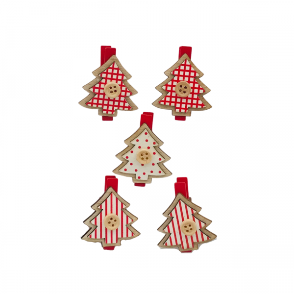 Jõulukaunistus pesulõksud "Kuused (Punane/Valge)"