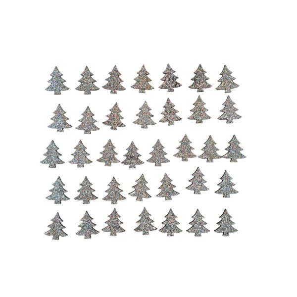 Jõulukaunistuste komplekt puidust "Jõulukuused" (Hõbedased)