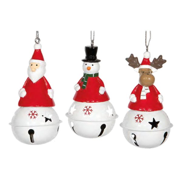 Jõulukaunistus metallist "Kellukesed - Jõuluvana, lumememm, põhjapõder" Ø6,5cm