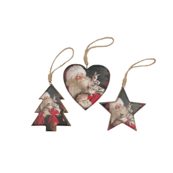 Jõulukaunistuste komplekt puidust "Jõulutaat - süda, kuusk ja täht - mix"
