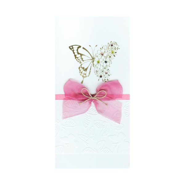 Käsitöökaart "Kuldne liblikas roosa siidilipsuga"