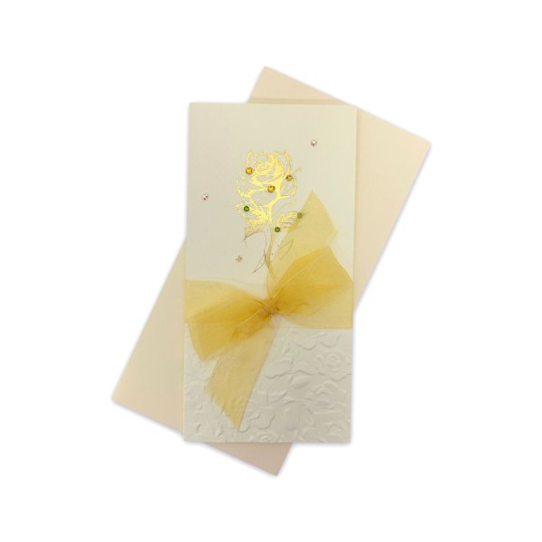 Käsitöökaart "Kuldne roos valge siidilipsuga"