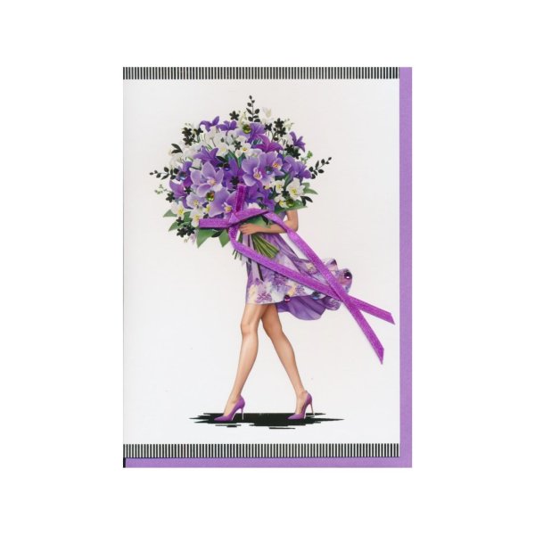 Ekslusiivne õnnitluskaart "Naine lilla lillekimbuga"