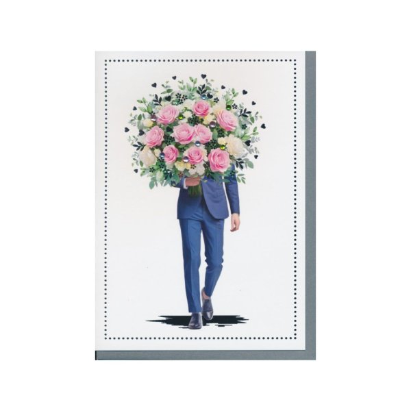 Ekslusiivne õnnitluskaart "Mees roosa lillekimbuga"