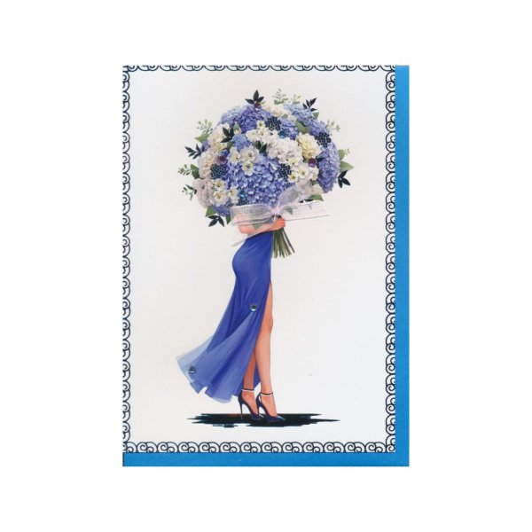 Ekslusiivne õnnitluskaart "Naine sinise lillekimbuga"