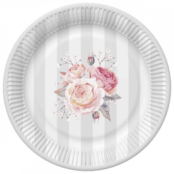 Suured papptaldrikud "Roosad roosid"