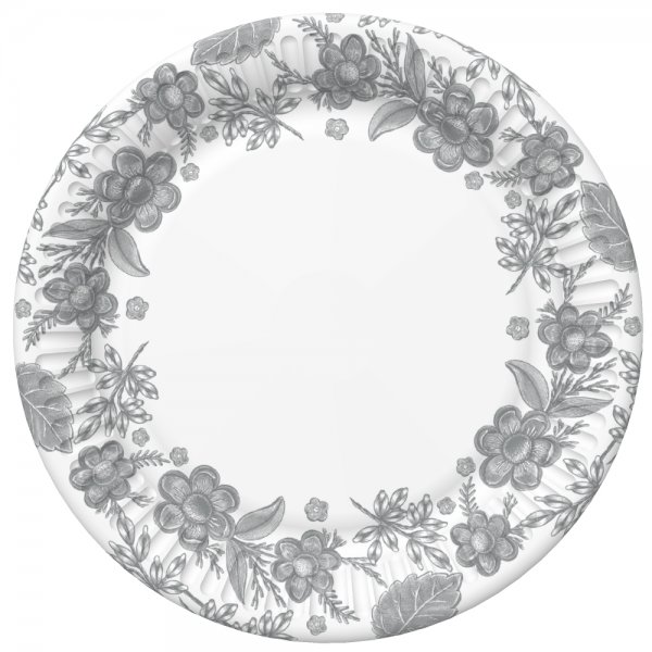 Väiksed papptaldrikud "Hõbedane lillemuster"