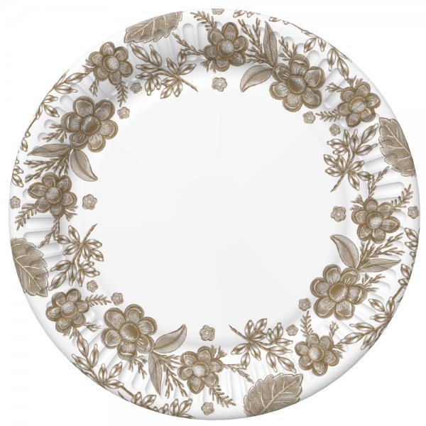 Suured papptaldrikud "Kuldne lillemuster"