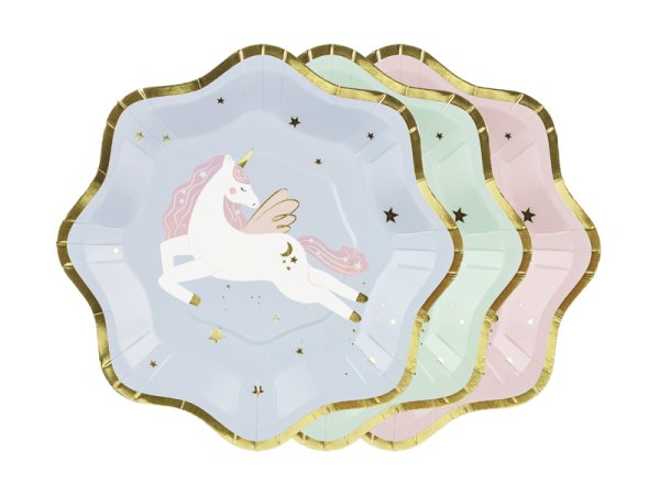 Väiksed papptaldrikud - "Lendav Üksssarvik - erinevad värvid" 18cm